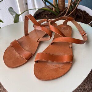 Leather Strappy Sandals (Size 11, Cognac)